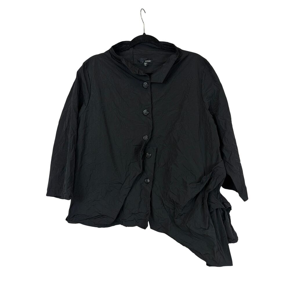 Sun Kim Comfy USA Black 3 4 Sleeve Button Up Crinkle Asymmetrical Top XL Jacket